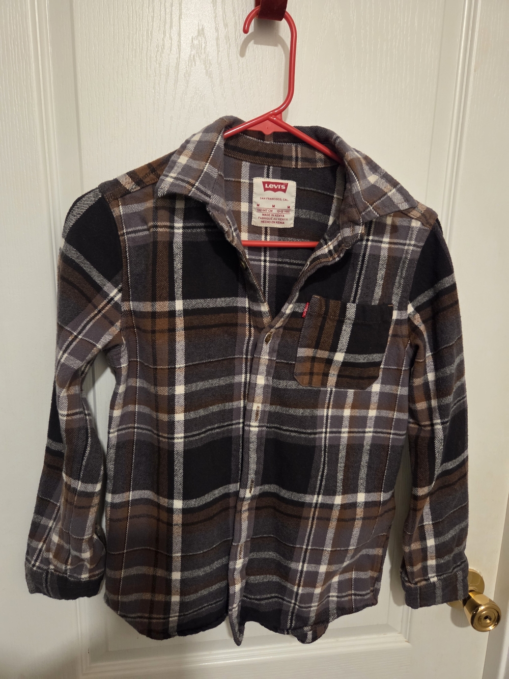 Levi's Men's Brown and Black Plaid Button-Down Shirt